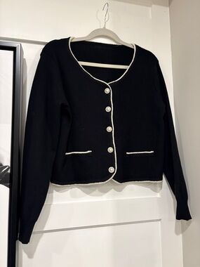 Black Cardigan Sweater with Contrast Trim